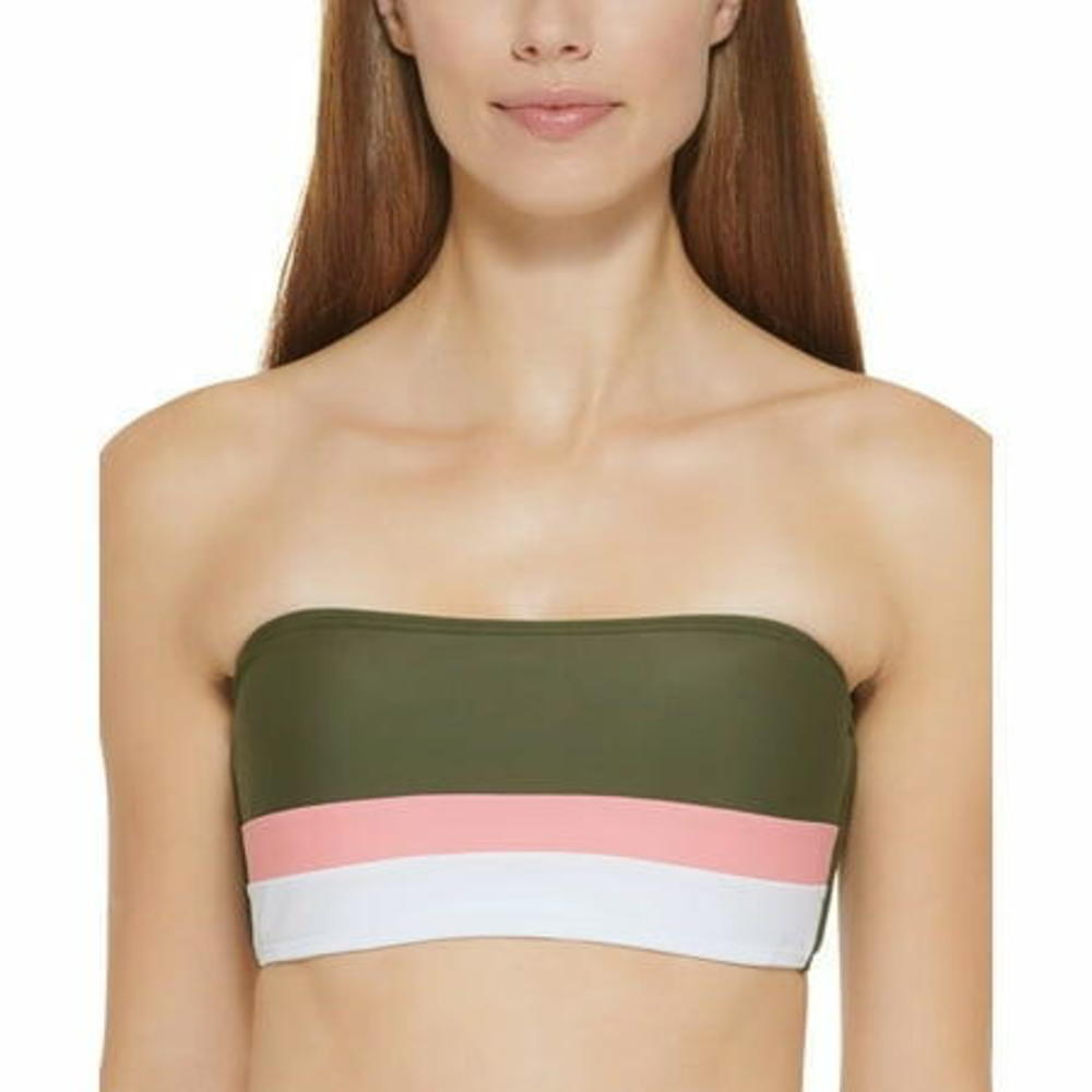 Dkny Women s Colorblocked Bandeau Bikini Top Swimsuit Green Size X-Large